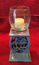 Cat Candle Stand with Glass Hurricane & Votive Candle