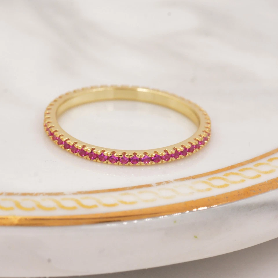 Lab Created Red Ruby Gemstone Full Eternity Band Ring 925 Silver Stackable Ring - Image 2 of 4