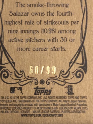 2015 Topps Gypsy Queen Mini Gold #293 Danny Salazar /99 Cleveland Indians - Picture 3 of 3