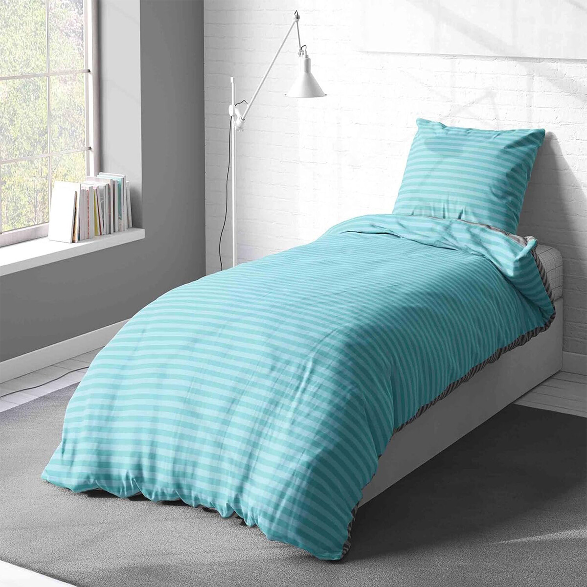 Bettwäsche Set Polycotton Baumwolle Bettbezug Streifen Wendeseite Deckenbezug