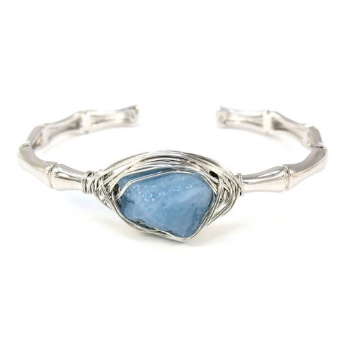 Natural Stone Bangle Cuff Copper Bracelet Wire Wrap Irregular Crystal Quartz - Picture 8 of 10