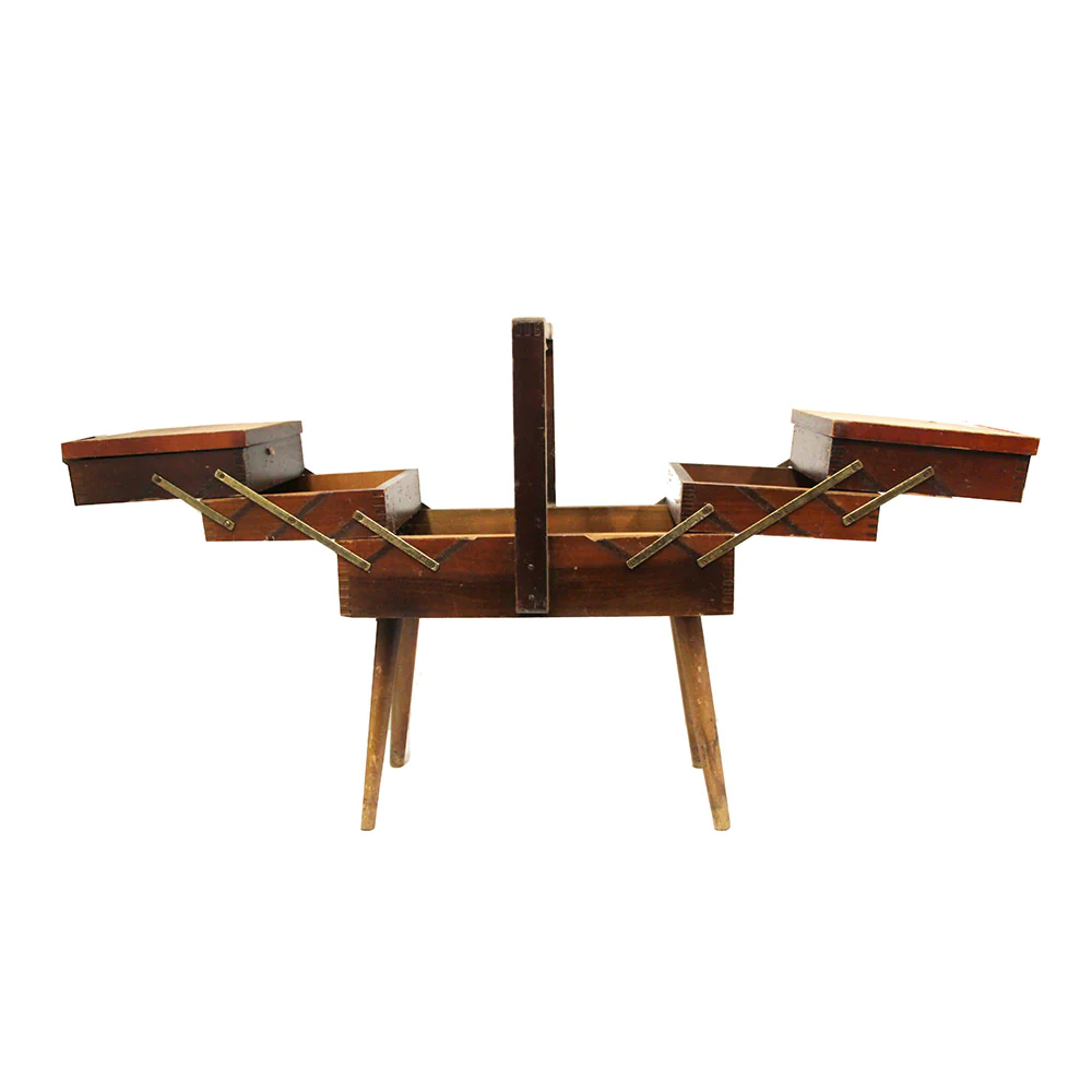 Vintage Wooden Sewing Box Table 3 Tier with Legs Mid Century eBay