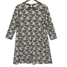 LOFT A Line Dress Women Size M Black Floral Stretch Rayon 3/4 Sleeve