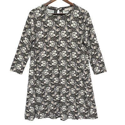 LOFT A Line Dress Women Size M Black Floral Stretch Rayon 3/4 Sleeve | eBay