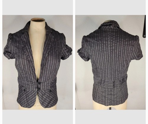 Stooshy Jacket Top Womens L Pin Stripe Short Sleeve Fitted Blazer Office Siren - Picture 9 of 9