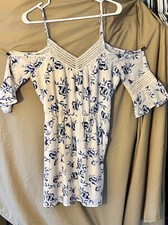 WSD1-My Michelle Juniors Wht,blk.blu Flower Short Sleeve, DresS.  M