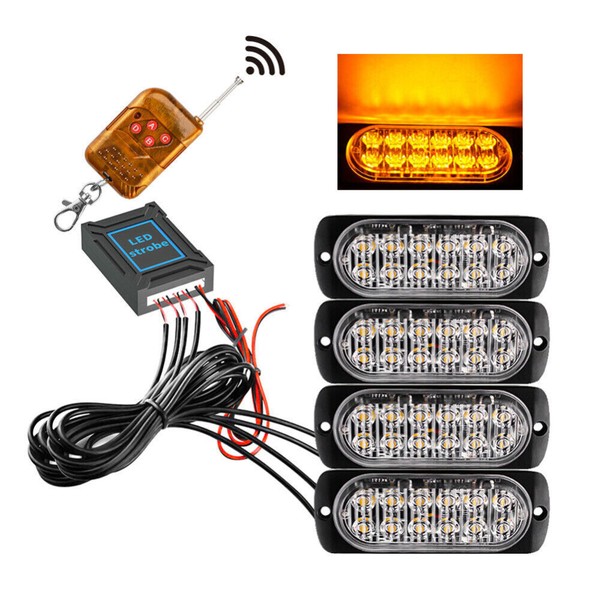 4X 12LED Frontblitzer Auto Warnleuchte Strobe Blitzlicht LKW Gelb 12-24V Notfall-image