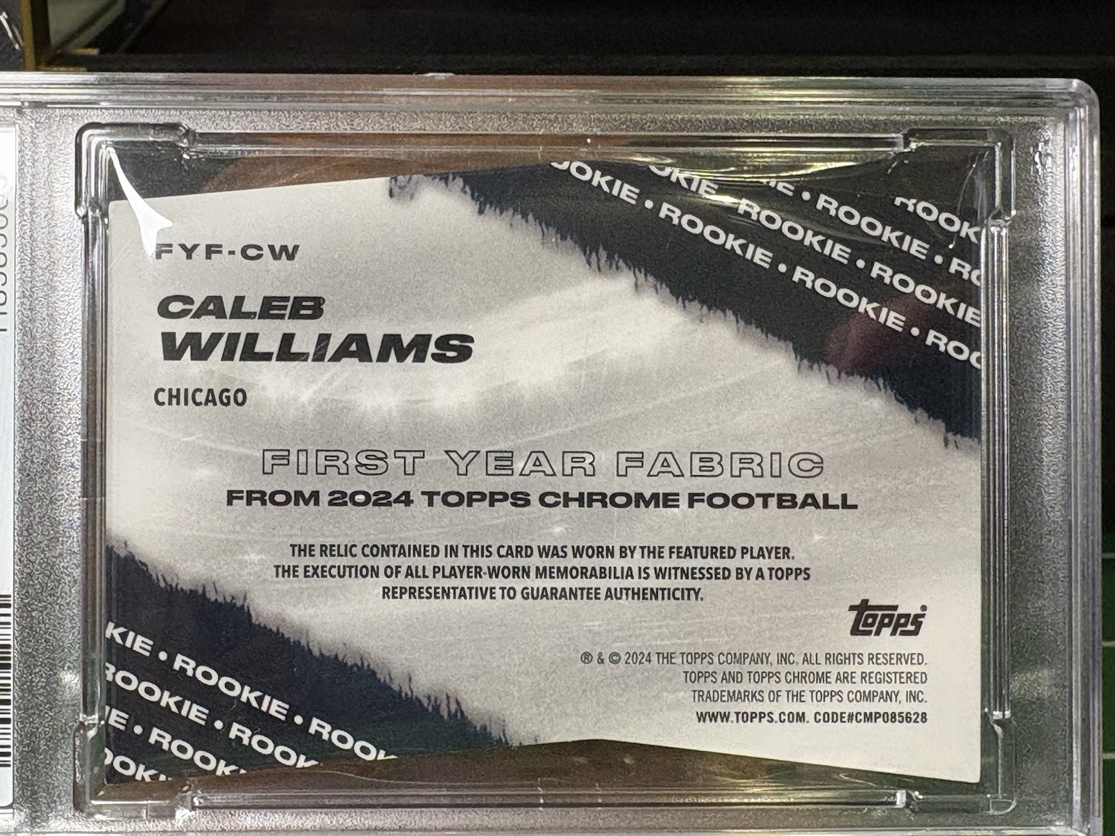 2024 RC Topps Chrome - First Year Fabric Caleb Williams Player Worn Patch PSA 8 view 3