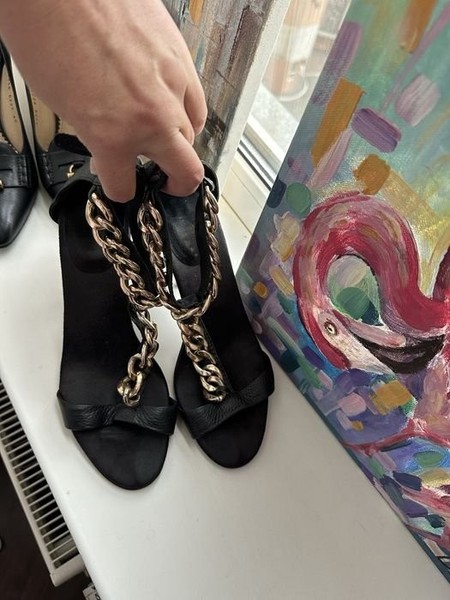 Women Heels Black Leather 40