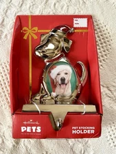 Hallmark Pets Dog Pet Stocking Holder With Picture Insert Silver Tone w/Red Hat
