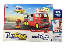 Tile Town Fire Truck Lights And Sounds Action Magnetic Tiles Set