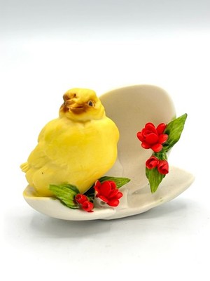 Vtg Capodimonte Porcelain Yellow Bird Floral Nest Figurine Italy 3  x 2 