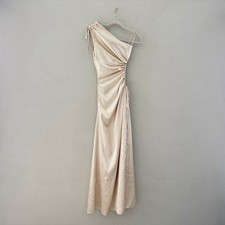 Sonya Moda Nour Ocean Pearl Dress Satin One Shoulder High Slit Cutout Party US 2