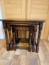 VINTAGE PRIORY SOLID OAK NEST OF THREE TABLES - OLD CHARM STYLE