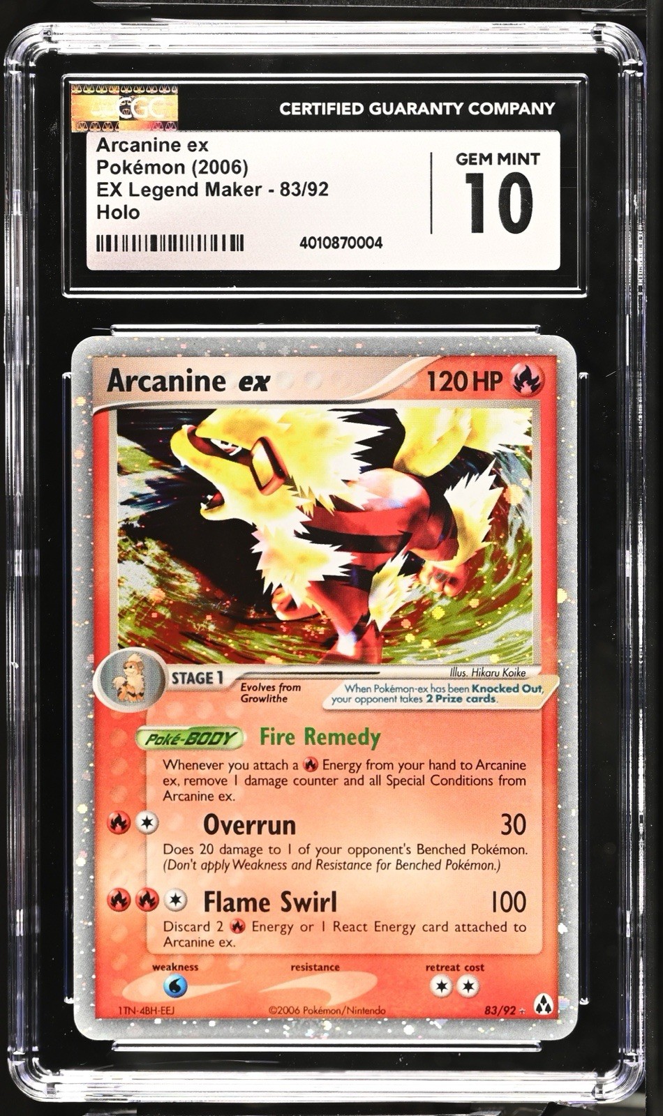 Arcanine ex 83/92 Legend Maker Holo CGC 10