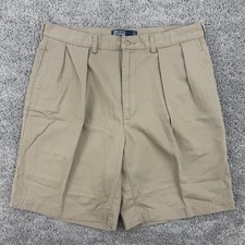 Polo Ralph Lauren Tyler Shorts Men Size Tag:36/Fits 34 Khaki VTG Pleated Preppy
