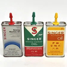 (3) SINGER Oiler Cans Sewing Machine / All Purpose Oil 4oz Cans Partially Full