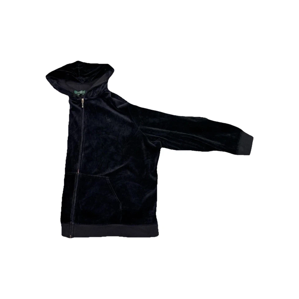 Lauren Ralph Lauren Jacket Womens 3X Velour Full Zip Hoodie Pockets Black - Image 3 of 4