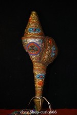 20.4''Old Painting Filament Gold Turquoise Coral Conch Shell Trumpet Horn Faqi