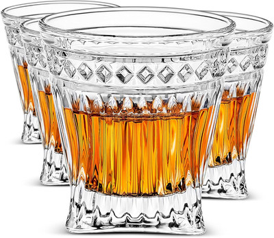LUXU Whiskey Glasses(Set of 4)-9 Oz Vertical Stripes Scotch Glasses,Premium Old