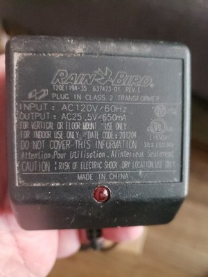 Rain Bird plug-in Class 2 transformer designed for indoor irrigation controllers