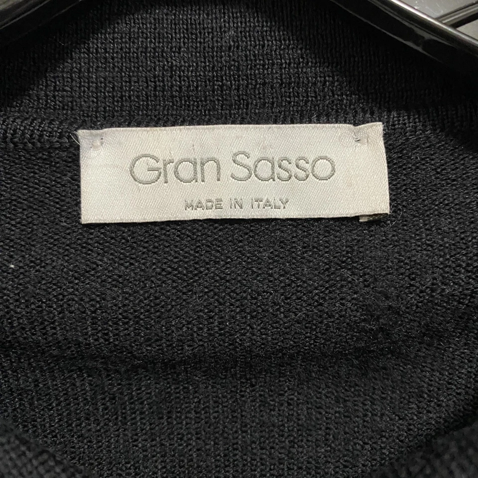 Suéter Gran Sasso Para Hombre Grande Negro Lana Virgen Manga Larga Polo Italia Lujo Foto 2 de 4