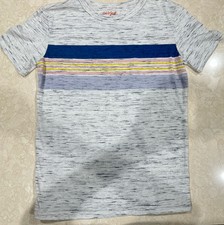 Boys Cat Jack Summer Shirt Gray Pink Blue Stripe Medium 8-10