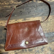 Hobo International Brown Leather Purse Shoulder Bag Adjustable Strap Gold Tone