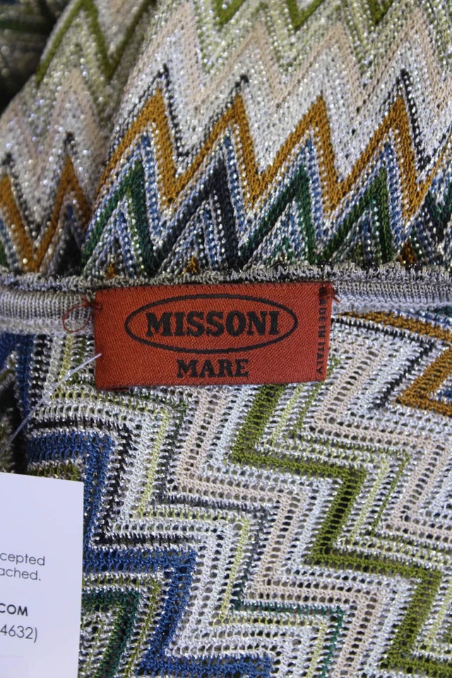 Missoni Mare Feminino Metálico Chevron Malha Decote V Capa Prata Azul Tamanho IT 40 - Imagem 4 de 4