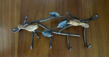 Anthropologie Metal Key Holder or Hook Rack With Gold Birds Green Leaves