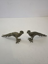 2 VINTAGE METAL PHEASANT BIRD MALE FEMALE FIGURINE PORTUGAL