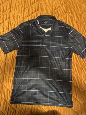 Greg Norman Play Dry Men's Polo Shirt M Navy Plaid Short Sleeve Logo