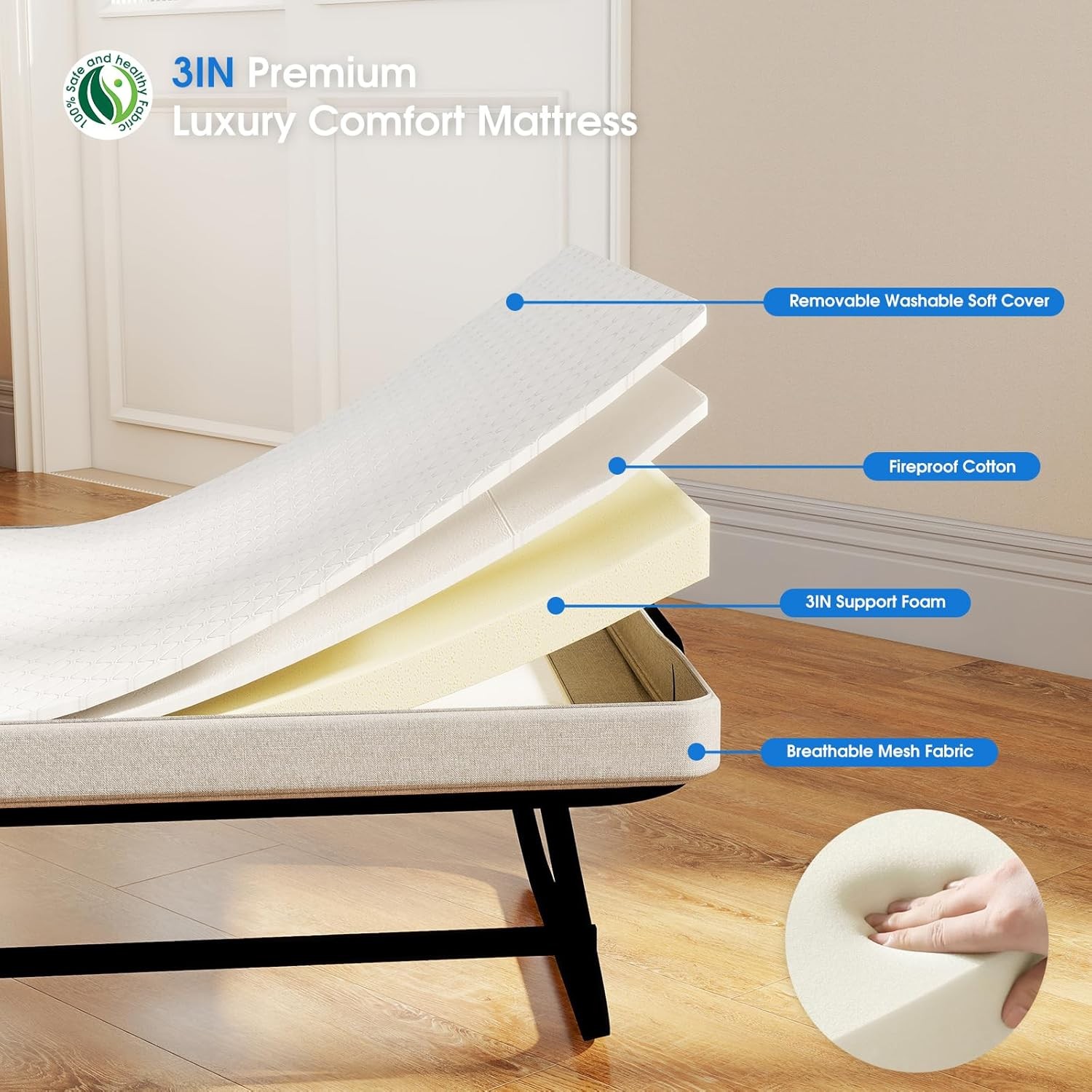 HMLAND Rollaway Bed Folding Bed with 6cm Foam Mattress for Adults & Guest