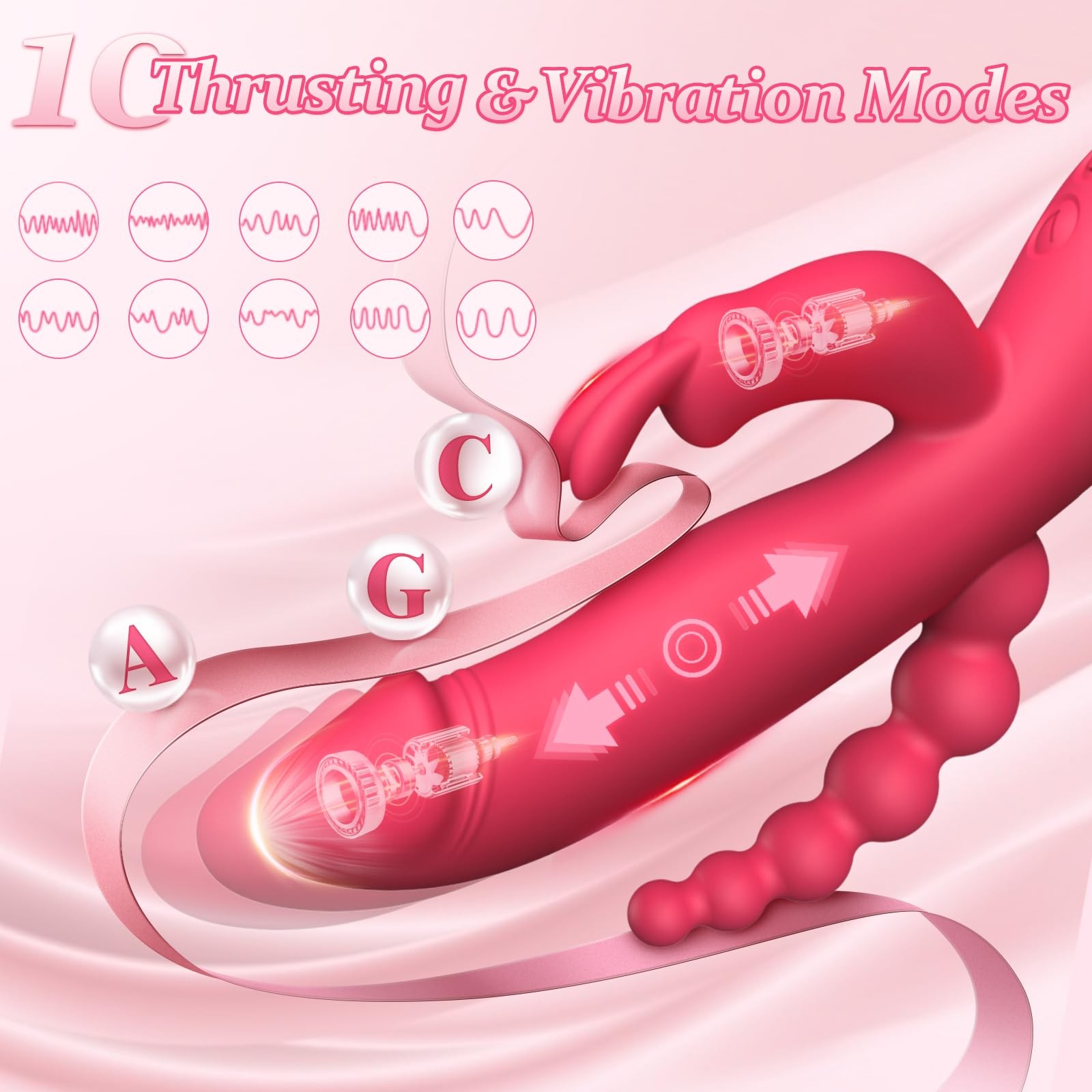 3 in 1 Thrusting Rabbit Vibrator G-Spot Clit Anal Dildo Massager Women Sex Toys