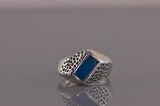 Native American Sterling Silver Carved Bezel Blue Turquoise Band Ring 925 Sz: 7