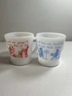Vintage Anchor Hocking-Fire King Milk Glass Mugs/Cups Prayer Set of 2