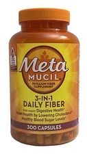 Metamucil Fiber 3-in-1 Psyllium Capsule Fiber Supplement 300Ct - Exp: 12/2027