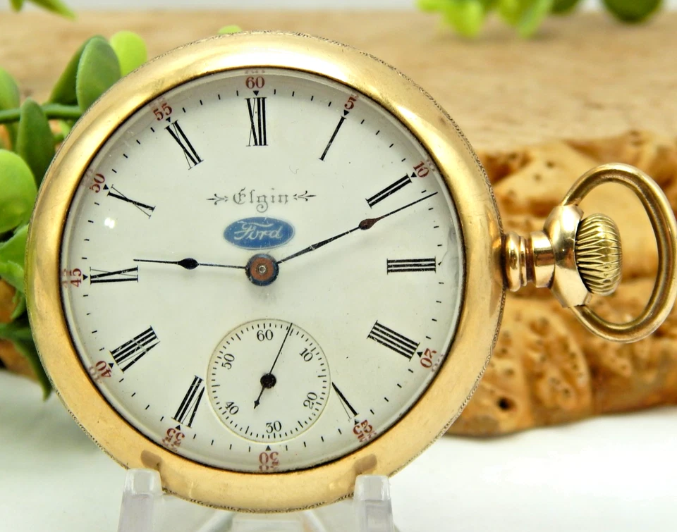 Антикварные заполненные золотом карманные часы Elgin с логотипом Ford 15 камней 18 размер тяжелые - Изображение 2 из 4