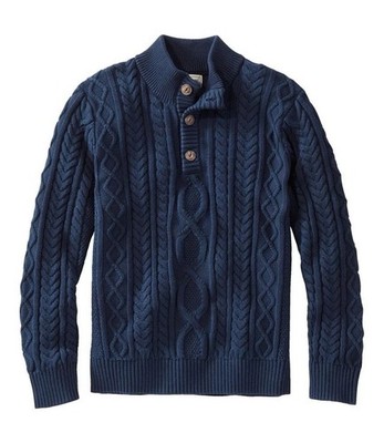 LL Bean Men s Large Heritage Fisherman Henley Sweater Organic Cotton Cable Knit
