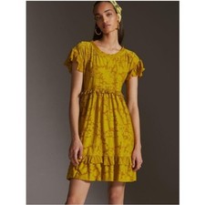 Anthropologie Ruffle Knit Floral Textured Dress Size Small