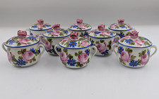 French Delvaux 18 Rue Royale Paris Pot de Creme Lidded Cups Set of 8 Floral READ