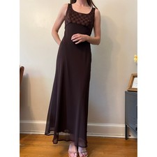 Alex Evenings Empire Waist Dress Brown Glitter LatticeGown 6P Wedding Formal