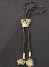 Very Cool Agate Multi-Stone Slide & Agate Tips Silver-Tone Bolo String Tie 36"