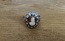 585 Rose Gold Ring mit Muschel Kamee & Weiße Spinelle Vintage Design RG 51 14kt