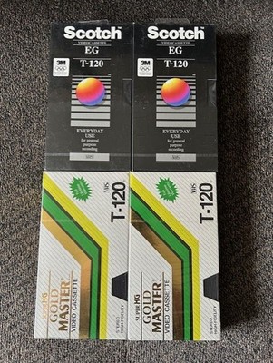 Lot of 4 NEW SEALED Blank T-120 VHS Tapes - 2 Super HG & 2 Scotch (81)