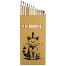 12 x 'Party Cat' Long 178mm Coloured Pencils / Pencil Set PE00074765 