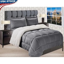 Micro-suede Comforter Set Sherpa Backing Luxury Quilt Throw Bedding Gift New