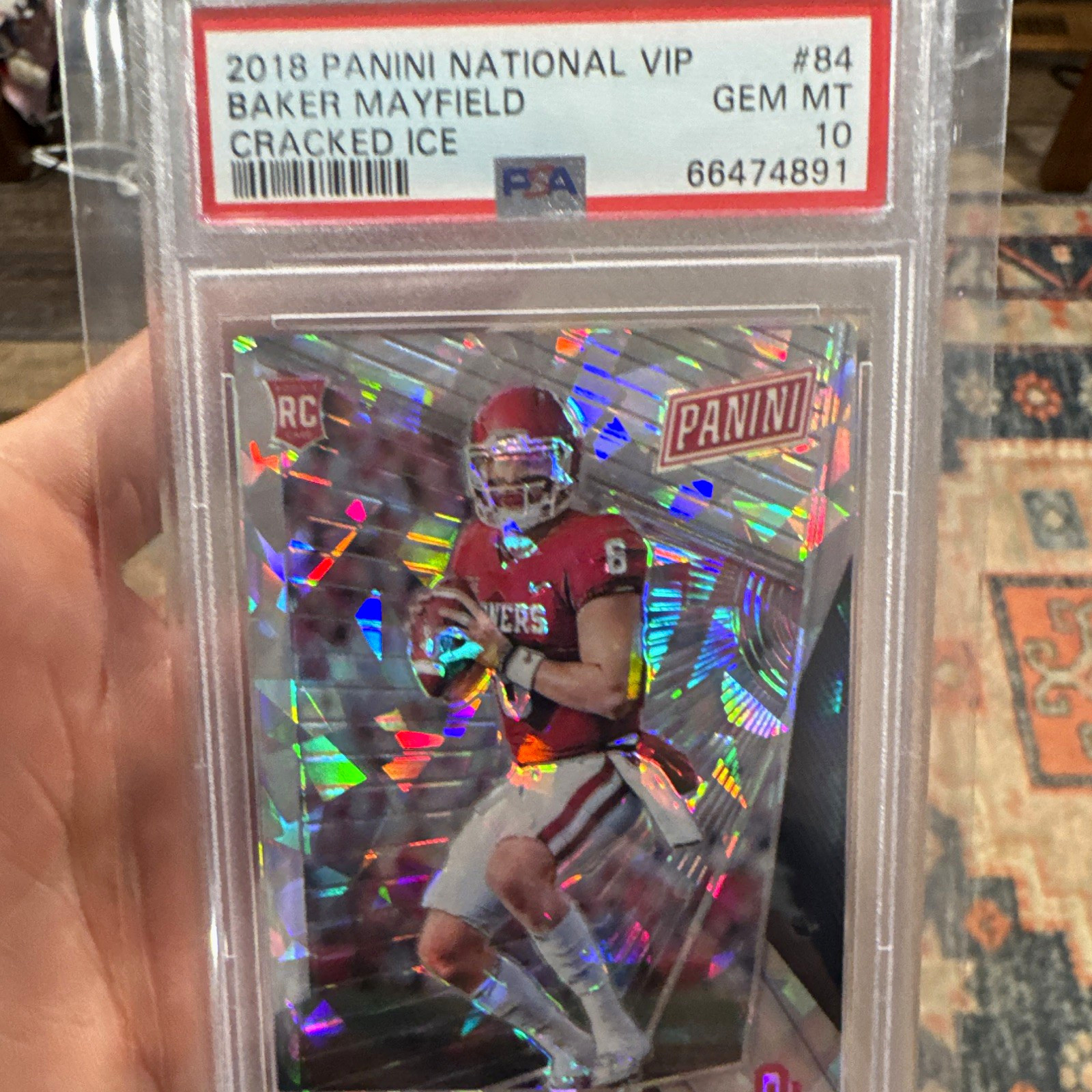 Panini 2018 National VIP Baker Mayfield Cracked Ice Parallel #84 PSA 10 /50
