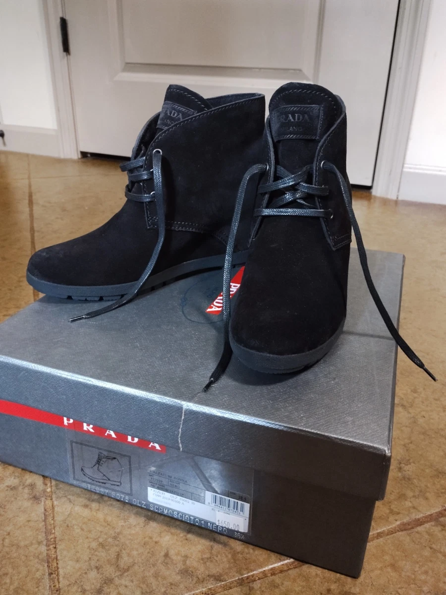 PRADA High (3-3.9 in) Heel Height Suede Boots for Women for  display picture 1