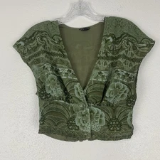 Guess Top Womens XS Crop Boho Smocked Cottagecore Forest Fairy Whimsy Goblincore